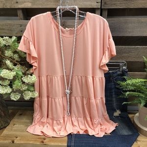 Oversized blush ruffle sleeve tunic top/ dress